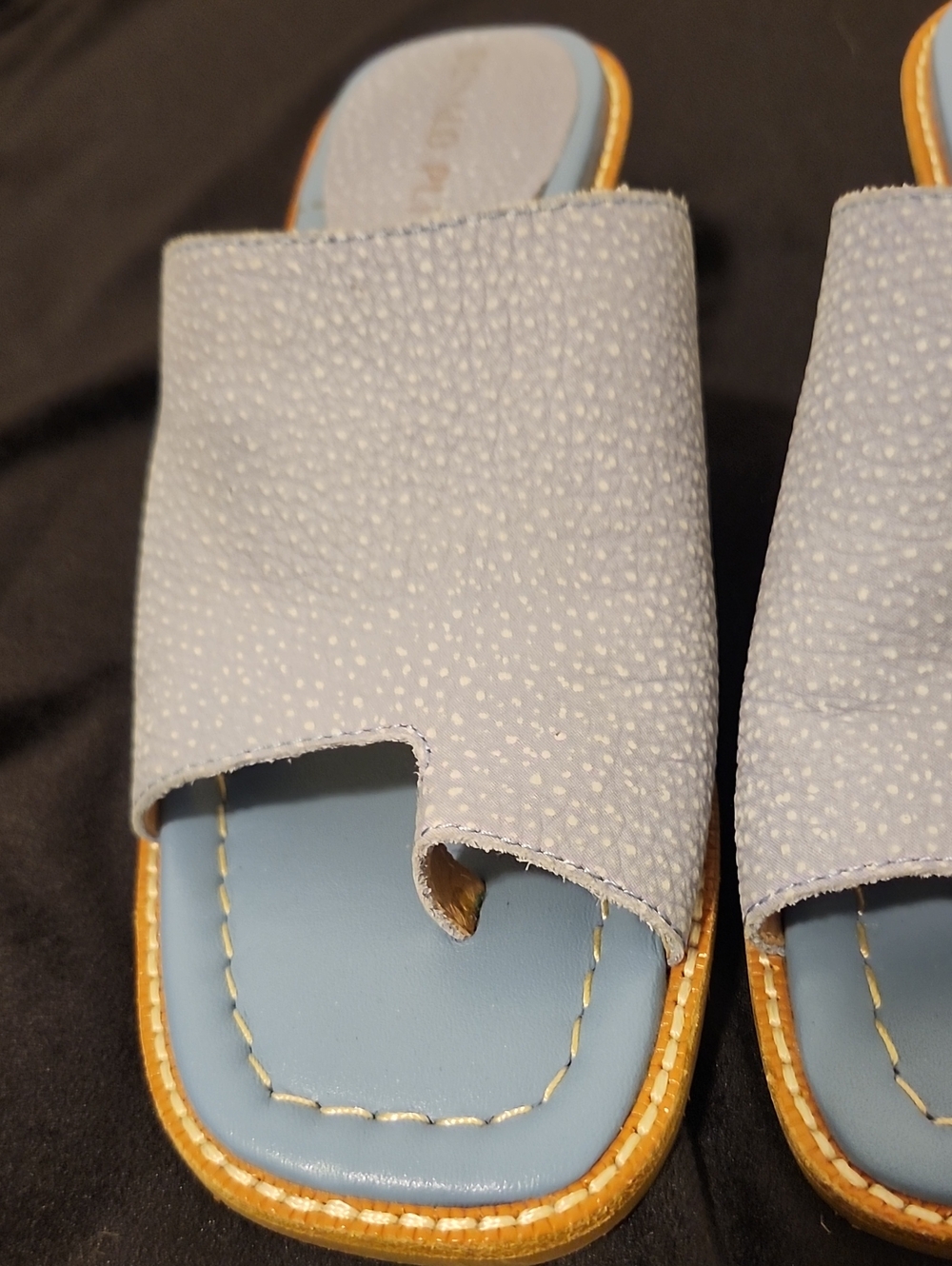 Donald J. Pliner Powder Blue Leather Block Heel Mules